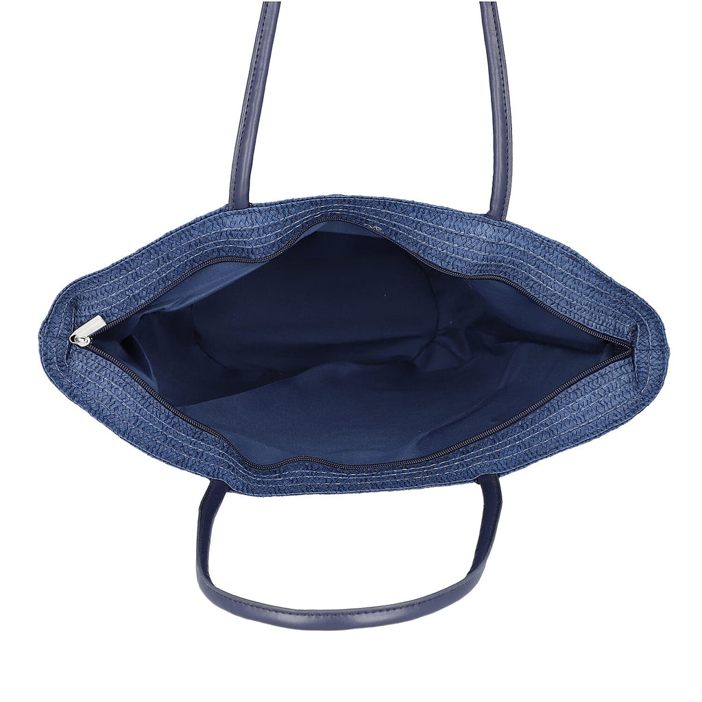 2 Piece Set - Handbag with Matching Hat Tote Bag and Zipper Closure - Blue