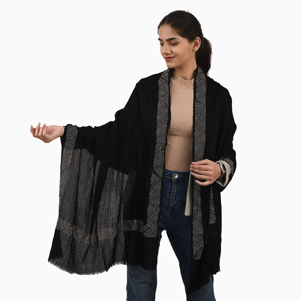 2 Piece Set - Merino Wool - Silk Scarf (200x60) and Watch in a Gift Box - Black