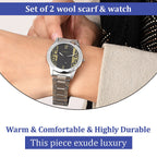 2 Piece Set - Merino Wool - Silk Scarf (200x60) and Watch in a Gift Box - Black