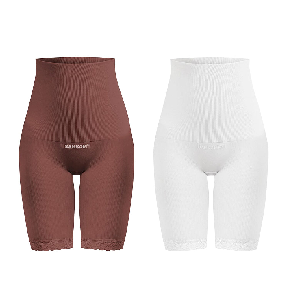 2 Piece Set - SANKOM SWITZERLAND Patent Classic Posture Correction Shapers Shorts with Lace (Size XXL 20-22) - Taupe and White