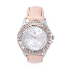 2 Piece Set - STRADA Japanese Movement Water Resistant Simulated Champagne Diamond Studded Watch with Peach Colour Strap and Necklace (Size 24)