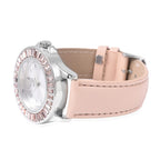 2 Piece Set - STRADA Japanese Movement Water Resistant Simulated Champagne Diamond Studded Watch with Peach Colour Strap and Necklace (Size 24)