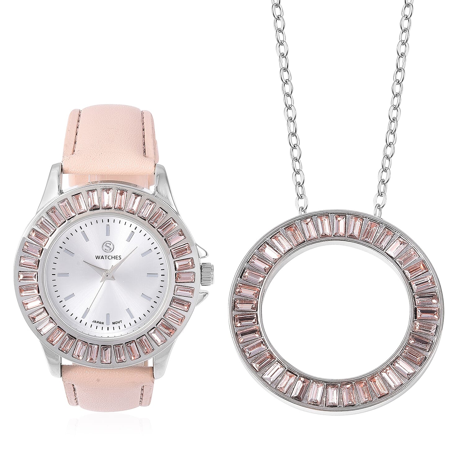 2 Piece Set - STRADA Japanese Movement Water Resistant Simulated Champagne Diamond
