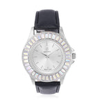 2 Piece Set - STRADA Japanese Movement Water Resistant Simulated Mercury Mystic Topaz Studded Watch with Black Strap and Necklace (Size 24)