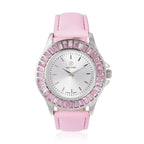 2 Piece Set - STRADA Japanese Movement Water Resistant Simulated Pink Diamond Studded Watch with Pink Strap and Necklace (Size 24)