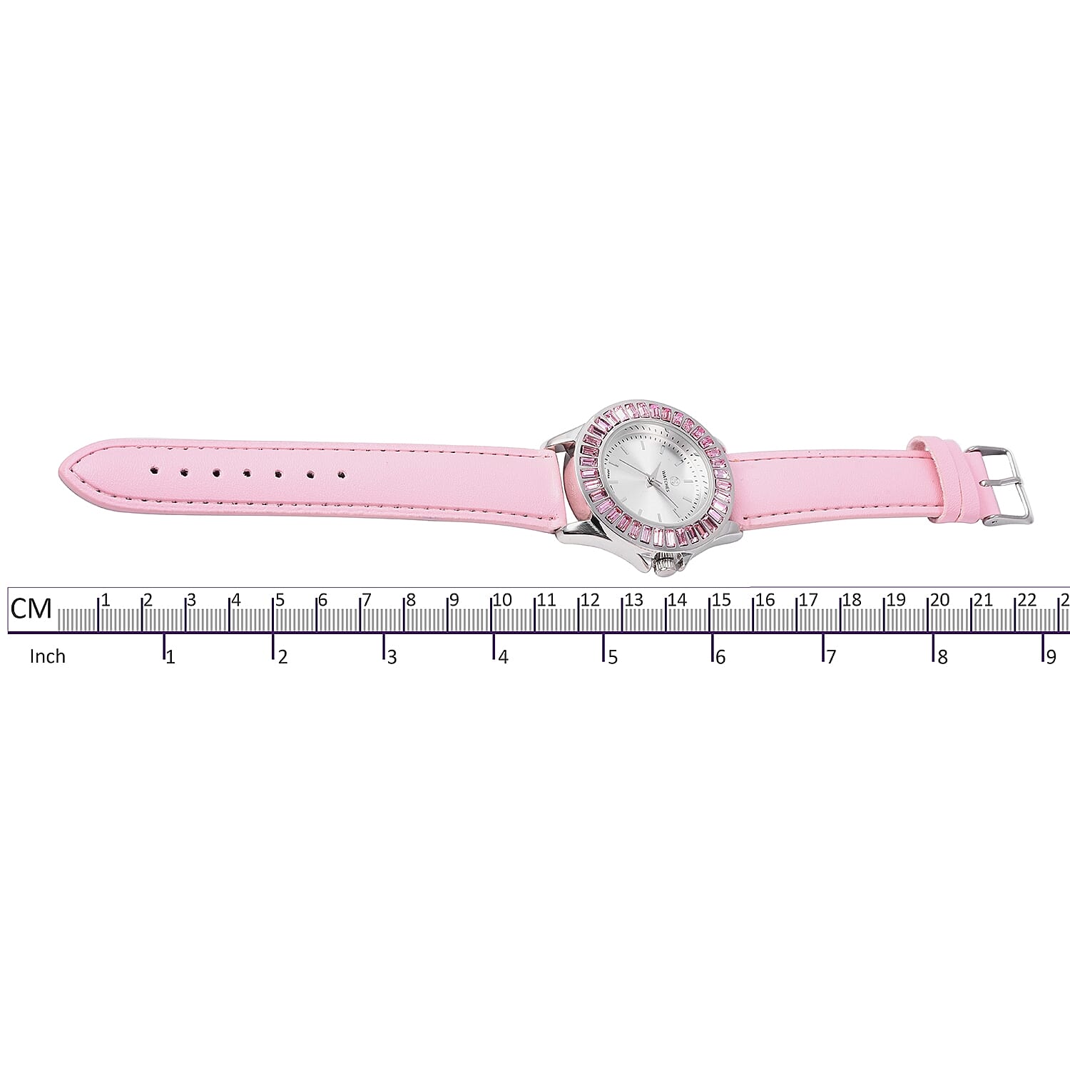 2 Piece Set - STRADA Japanese Movement Water Resistant Simulated Pink Diamond Studded Watch with Pink Strap and Necklace (Size 24)
