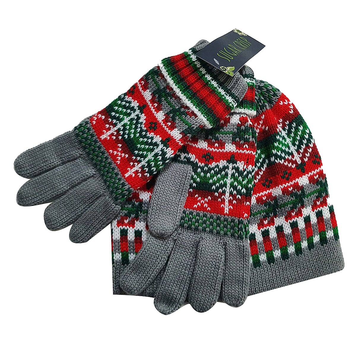 2 Piece Set - SUGARCRISP 100% Acrylic Hat & Gloves - Grey