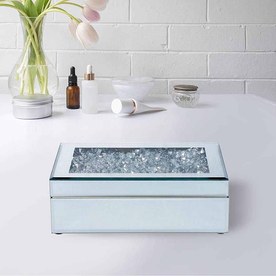 2-Tier Glass Mirrored Jewellery Box with Crystal on Top