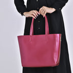 Hong Kong Closeout Genuine Leather Tote Bag with Detachable Zipped Lining - Metallic Red