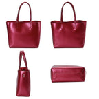 Hong Kong Closeout Genuine Leather Tote Bag with Detachable Zipped Lining - Metallic Red