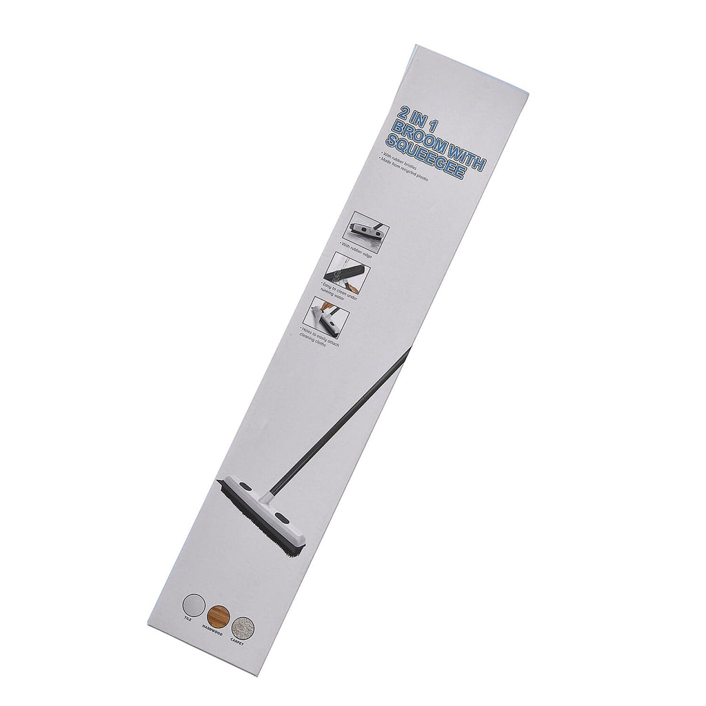 2 in 1 Broom with Squeegee - Stain, Pet Hair, Stubborn Grime, Dirty Water and Dust - Suitable for wet and dry cleaning, indoor- outdoor-Integrated squeegee. Blue