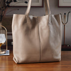 2-in-1 Genuine Leather Tote Bag - Pouch - Light Brown
