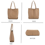 2-in-1 Genuine Leather Tote Bag - Pouch - Light Brown