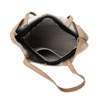 2-in-1 Genuine Leather Tote Bag - Pouch - Light Brown
