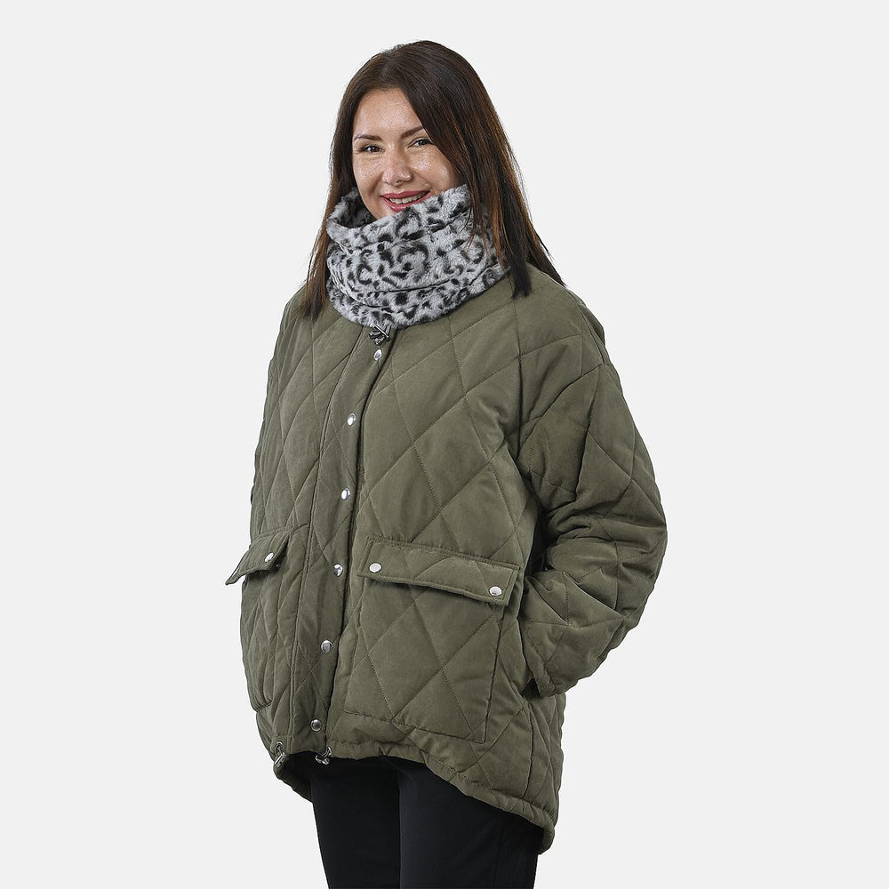 Leopard Pattern Faux Fur Snood - Grey