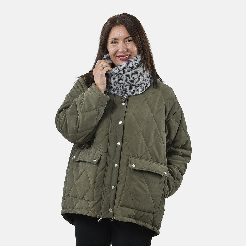 Leopard Pattern Faux Fur Snood - Grey