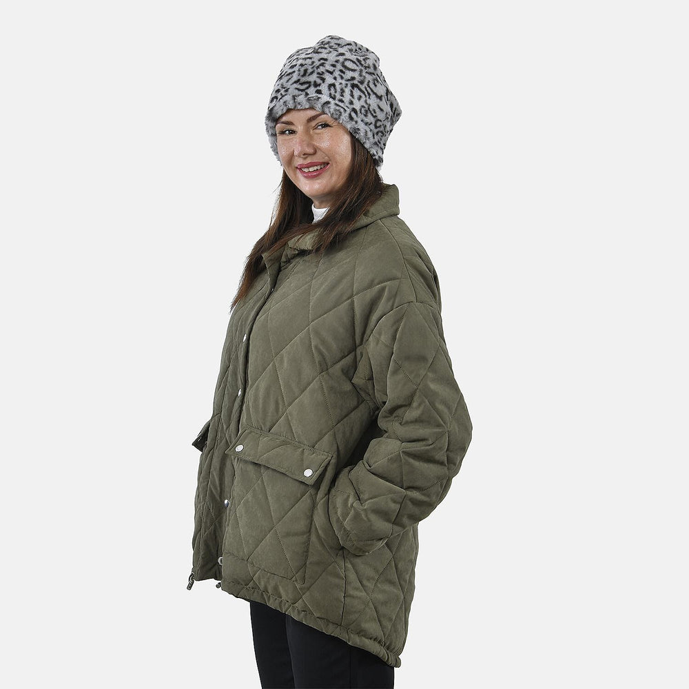 Leopard Pattern Faux Fur Snood - Grey