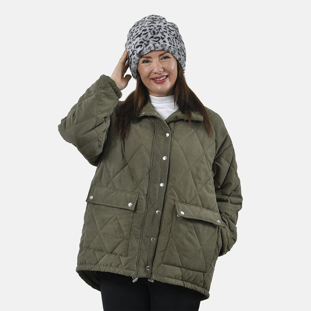 Leopard Pattern Faux Fur Snood - Grey