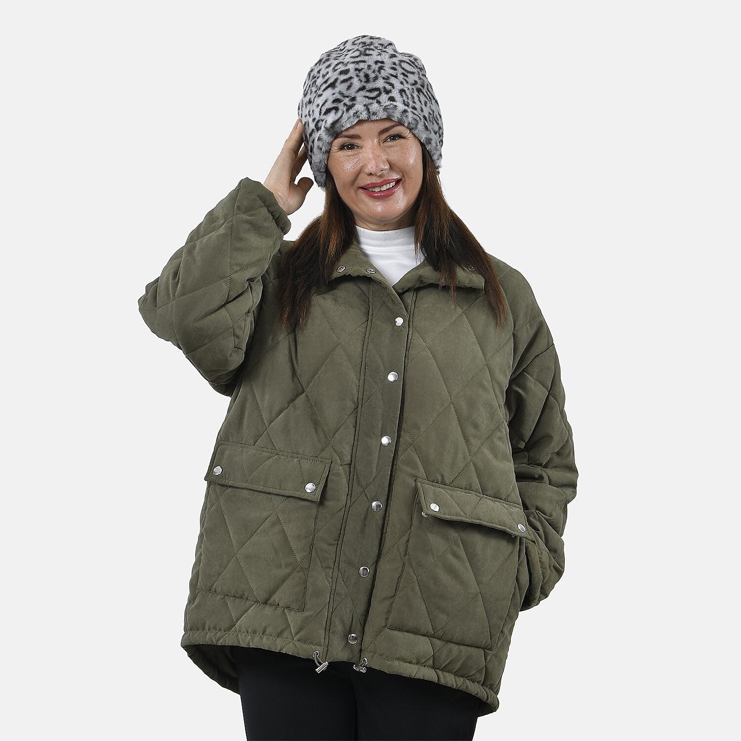 Leopard Pattern Faux Fur Snood - Grey