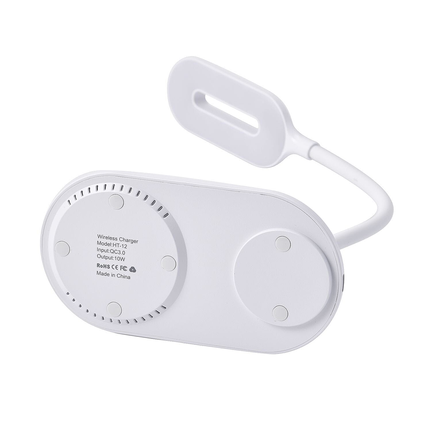 2-in-1 LED Desk Lamp with Wireless Charger (Size 26x16x8 Cm) - White