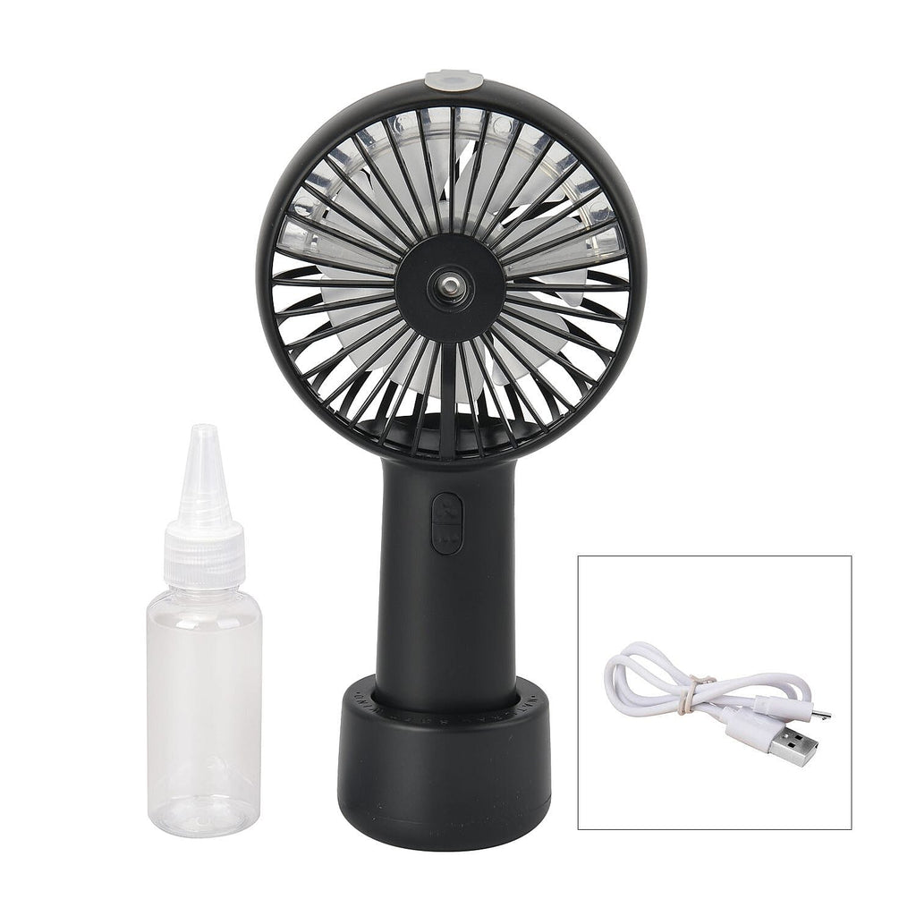 2 in 1 Mist Spray Fan with Detachable Base (Size 20x11x4 cm) - Black (LI-Battery 2000mAh,) USB Charged.