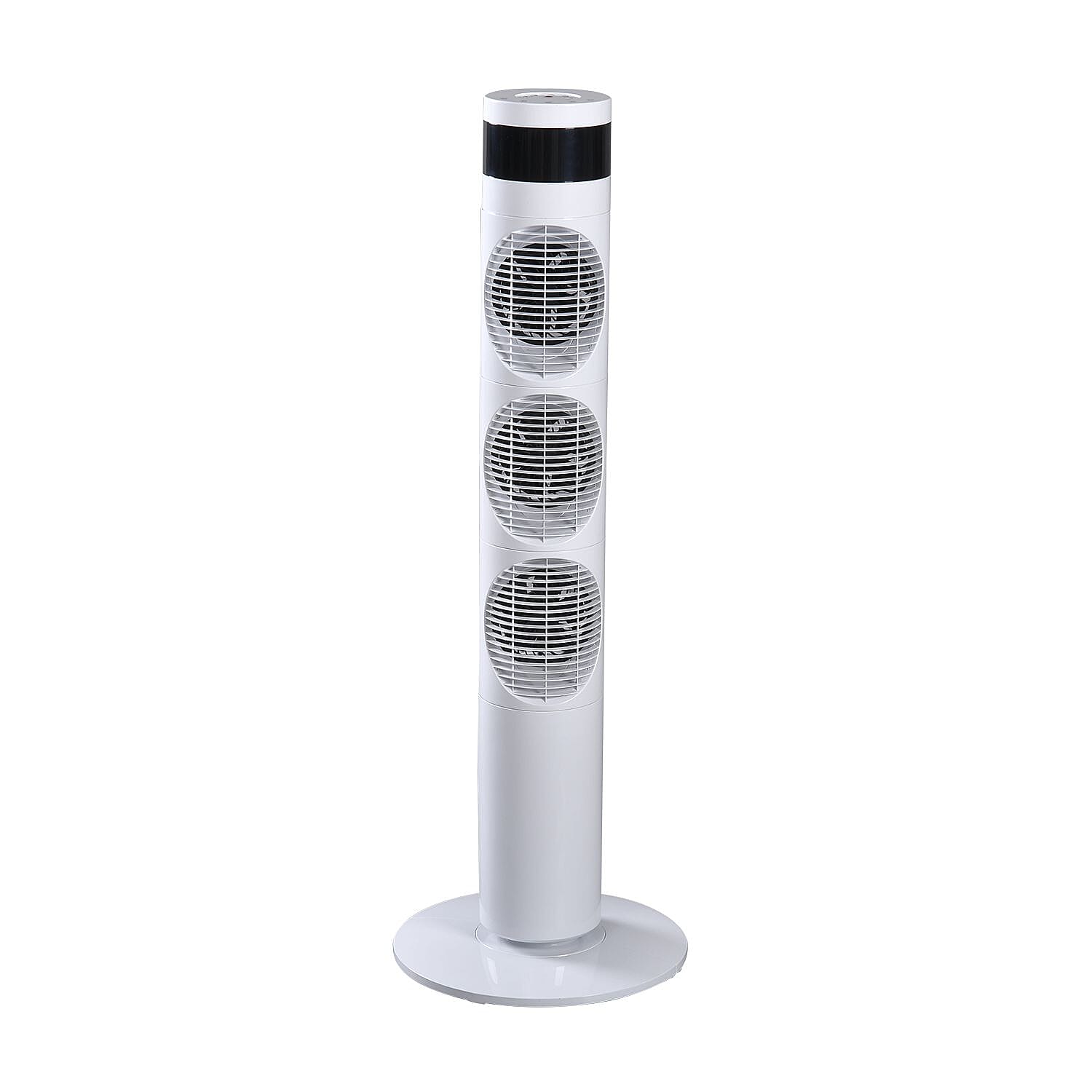 3 Way Multi Directional 20W Power Saving Tower Fan with 3 Wind Mode and Remote Control (Height 98cm) - White (Costs Less Than 1p Per Hour in Energy)