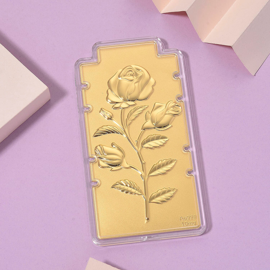 FOR YOU AND YOUR LOVED ONES - 24K Yellow Gold Rose Flower Bar