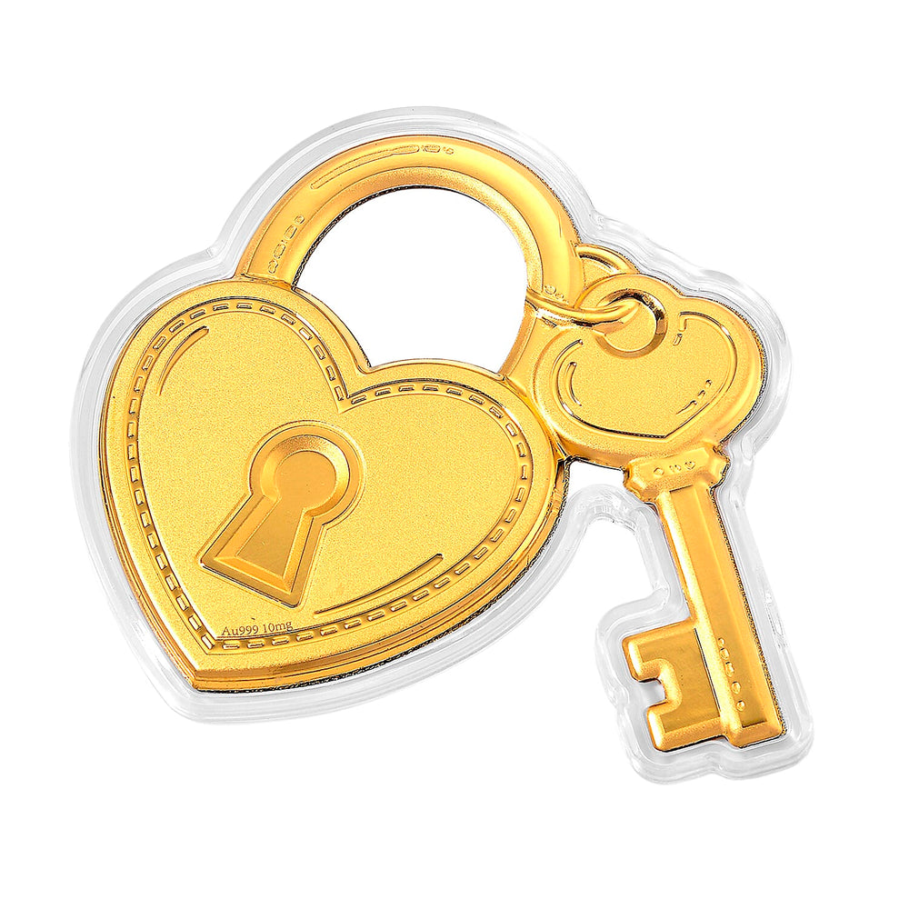 24K Yellow Gold (99.9% Purity) Lock and Key Collectable, Gold Wt.10 Mg.