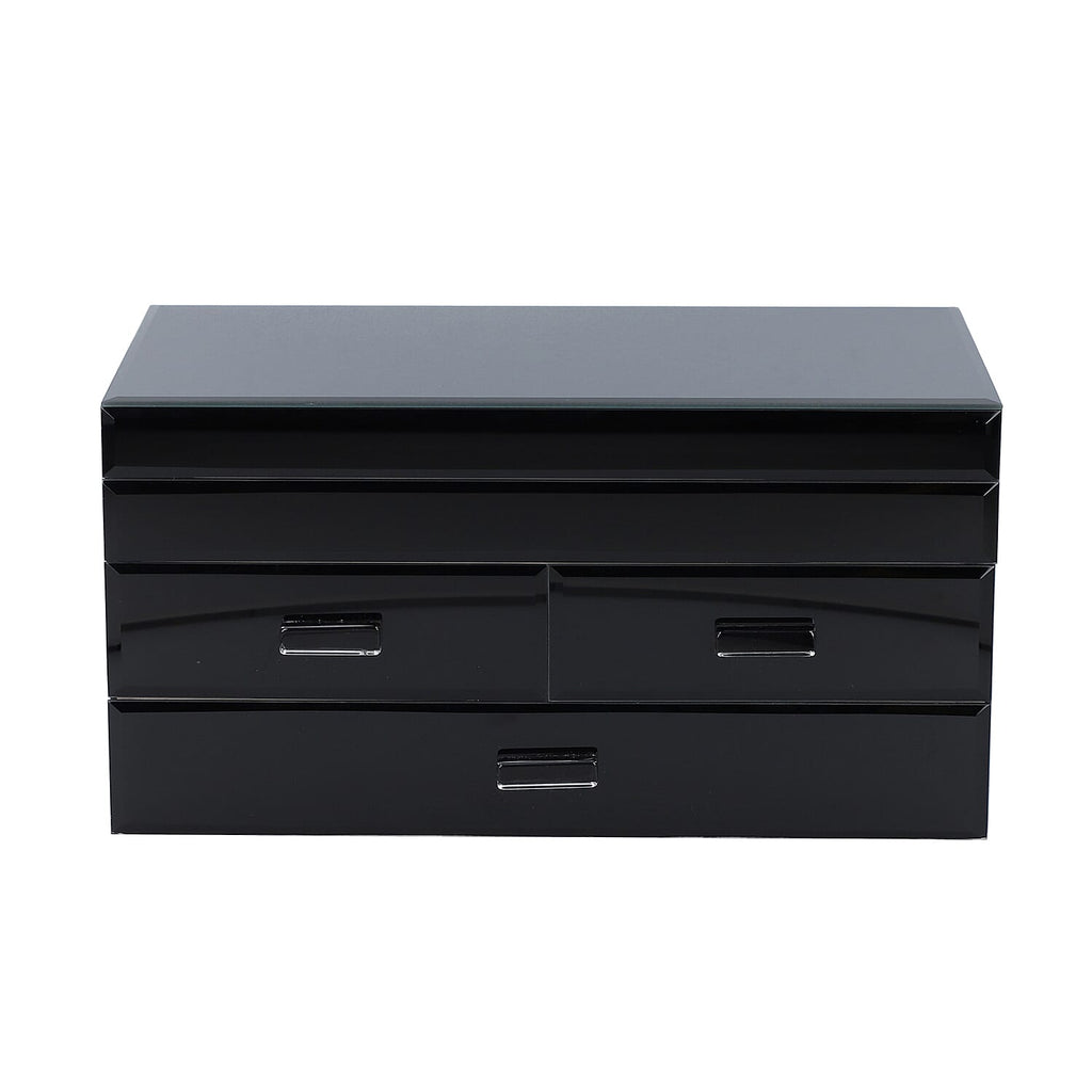 3 Layer Glass Mirrored Jewellery Box with three Drawer and Velvet Inner Lining (Size 31x17x16cm) - Black