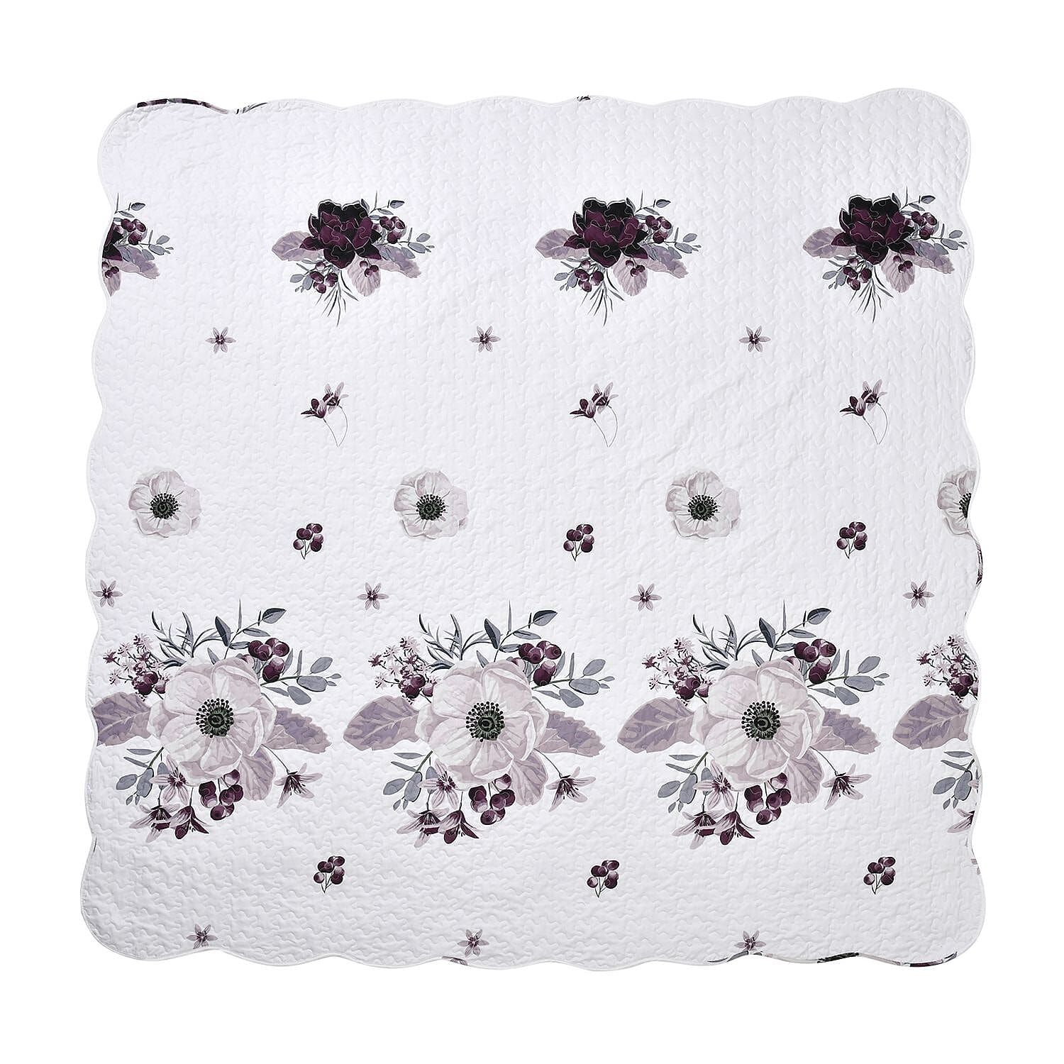 Flowers in Bloom- Summer Quilt with 2 Pillowcases (Double Size) - White and Purple