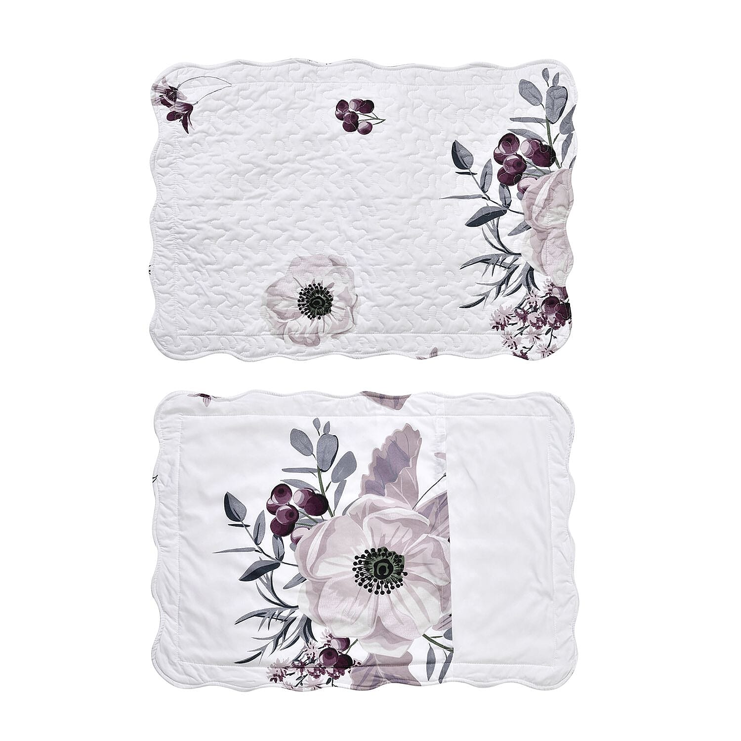 Flowers in Bloom- Summer Quilt with 2 Pillowcases (Double Size) - White and Purple