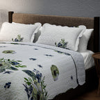 Flowers in Bloom- Summer Quilt with 2 Pillowcases (King Size) - White and Green