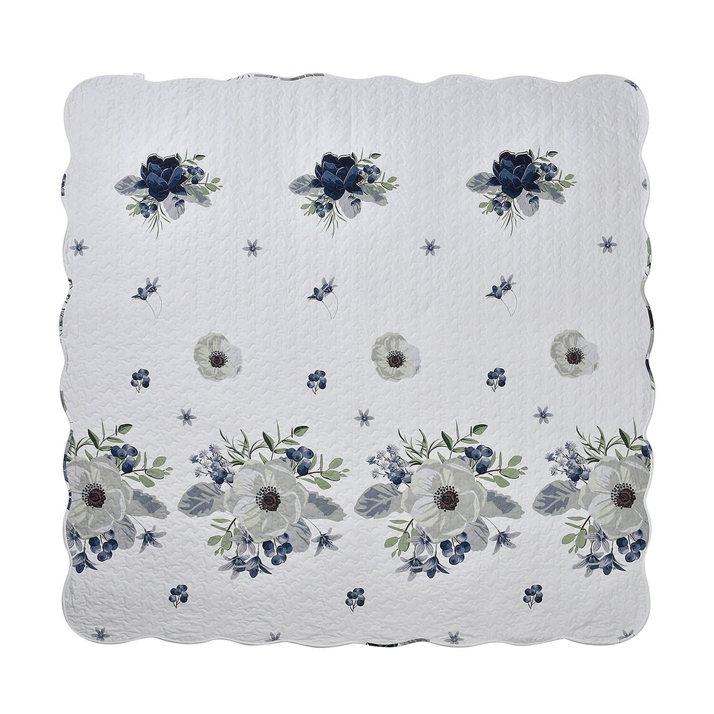 Flowers in Bloom- Summer Quilt with 2 Pillowcases (King Size) - White and Green