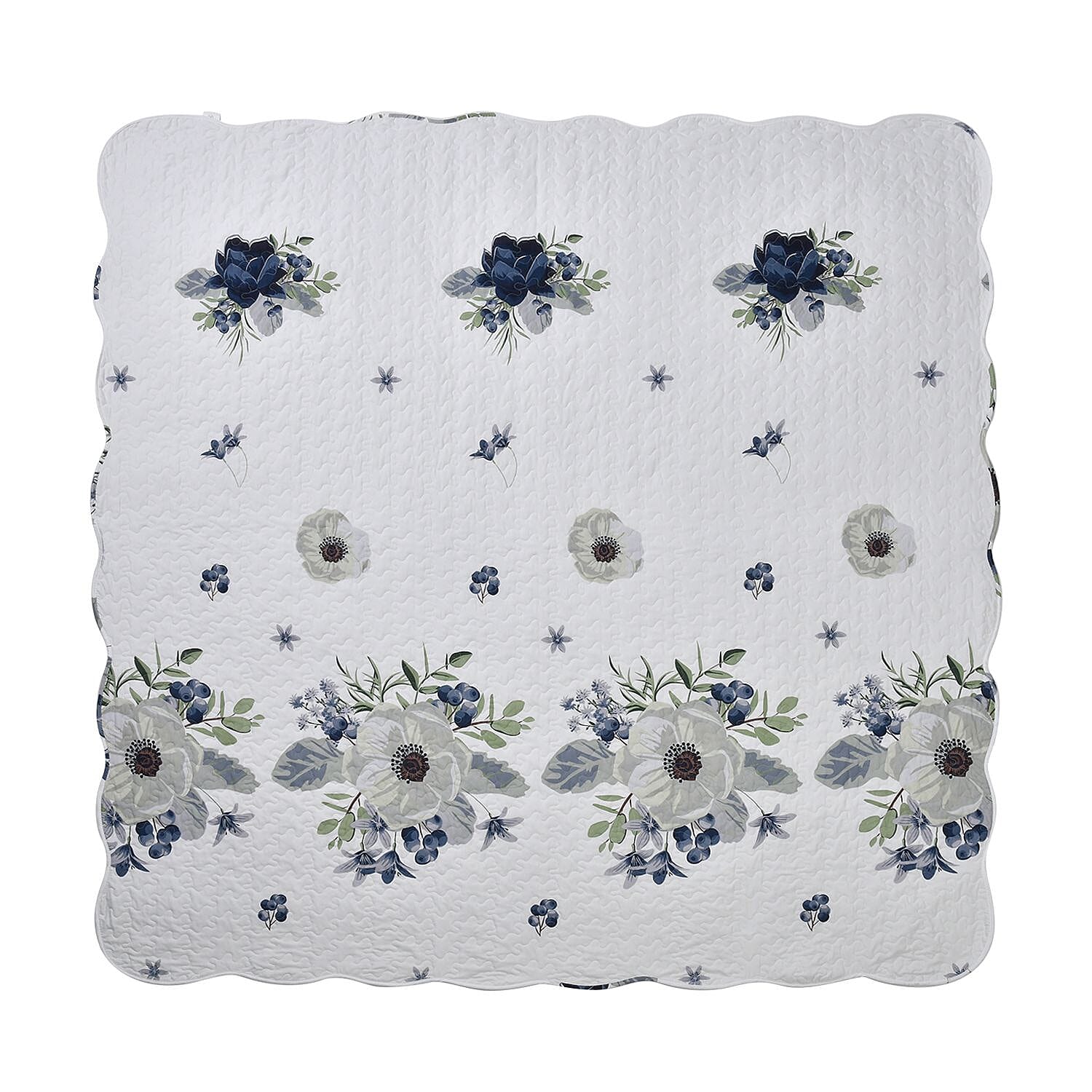 Flowers in Bloom- Summer Quilt with 2 Pillowcases (King Size) - White and Green