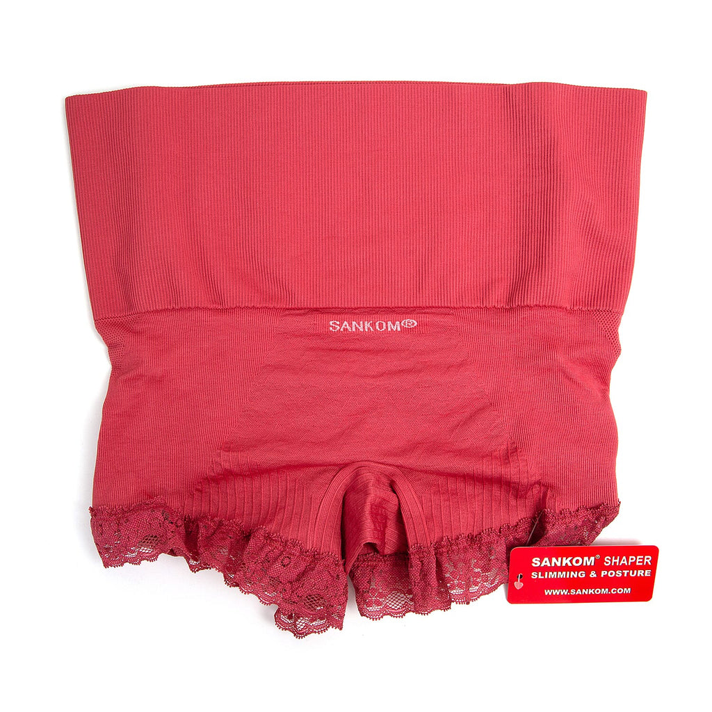 3 Piece Set- Sankom Functional Patent Body Shaper Briefs  with Lace (Size L-XL) (Size 16 to18)- Colour Dark Blue, Taupe Brown and Garnet Pink