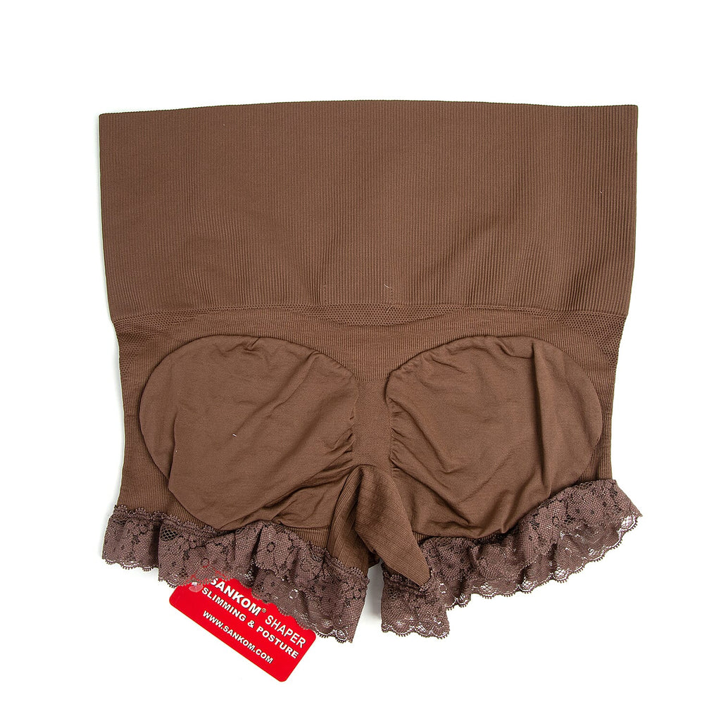 3 Piece Set- Sankom Functional Patent Body Shaper Briefs with Lace - XXL (Size 20-22) - Dark Blue, Taupe Brown and Crimson Colour