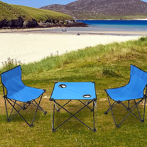 3 Piece Set - Outdoor Table and Two Chairs (Size Chair- 56x35x34 Cm, Table- 37x46 Cm) - Blue