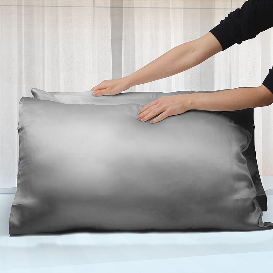 3 Piece Set - 100% Mulberry Silk Pillowcase (50x75cm), Scrunchie & Eye Mask (23.5x10.5cm) - Dark Grey