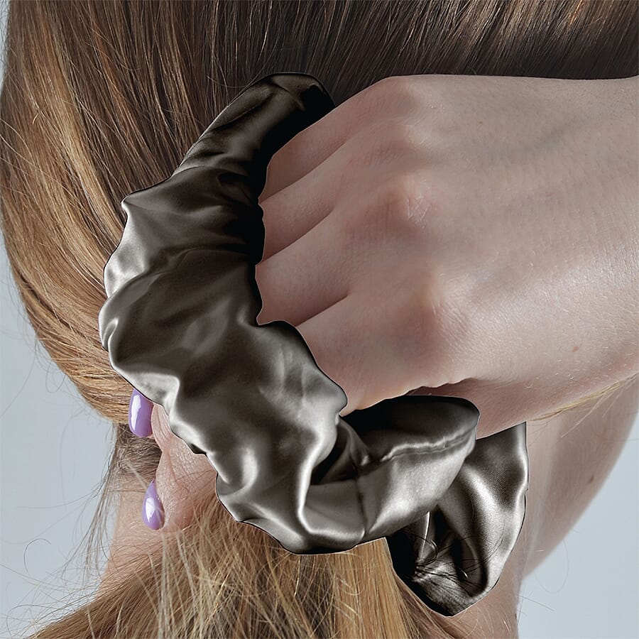 3 Piece Set - 100% Mulberry Silk Pillowcase (50x75cm), Scrunchie & Eye Mask (23.5x10.5cm) - Dark Grey
