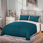 3 Piece Set - One Time Closeout - Extra Warm Sherpa Duvet Cover with 2 Pillowcases (King Size) - Teal