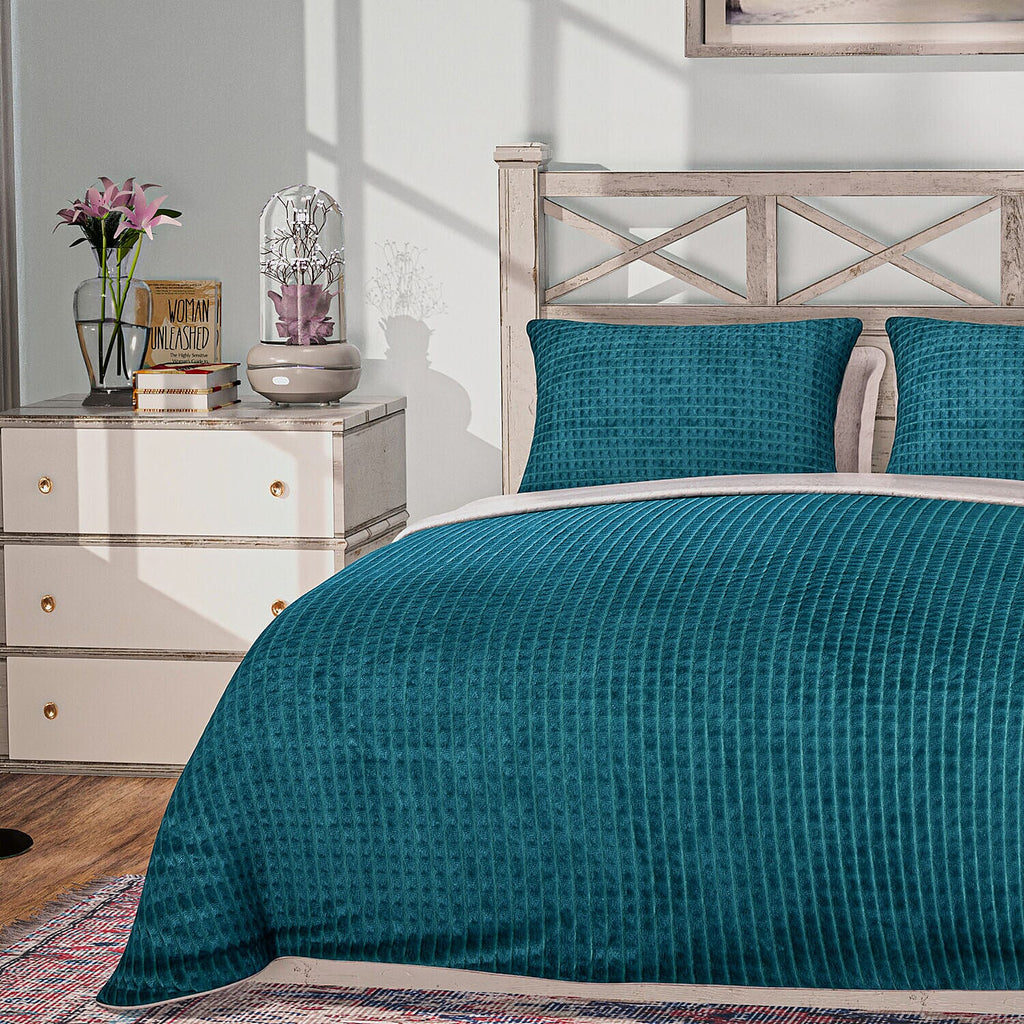 3 Piece Set - One Time Closeout - Extra Warm Sherpa Duvet Cover with 2 Pillowcases (King Size) - Teal