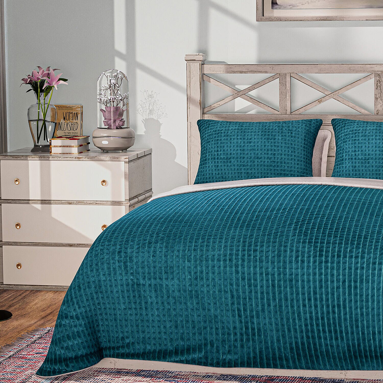3 Piece Set - One Time Closeout - Extra Warm Sherpa Duvet Cover with 2 Pillowcases (King Size) - Teal