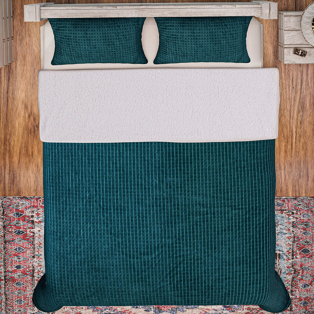 3 Piece Set - One Time Closeout - Extra Warm Sherpa Duvet Cover with 2 Pillowcases (King Size) - Teal