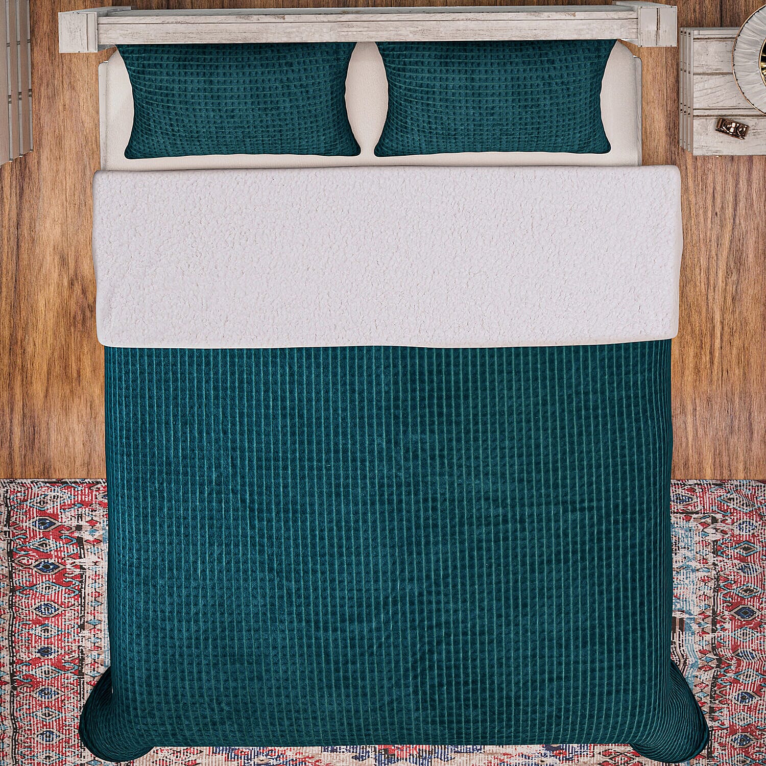 3 Piece Set - One Time Closeout - Extra Warm Sherpa Duvet Cover with 2 Pillowcases (King Size) - Teal
