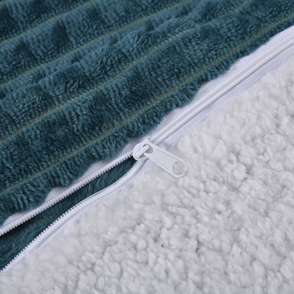 3 Piece Set - One Time Closeout - Extra Warm Sherpa Duvet Cover with 2 Pillowcases (King Size) - Teal