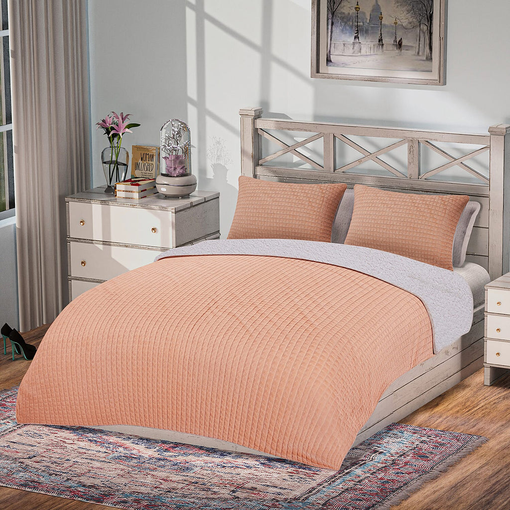 3 Piece Set - One Time Closeout - Extra Warm Sherpa Duvet Cover with 2 Pillowcases (King Size) - Peach
