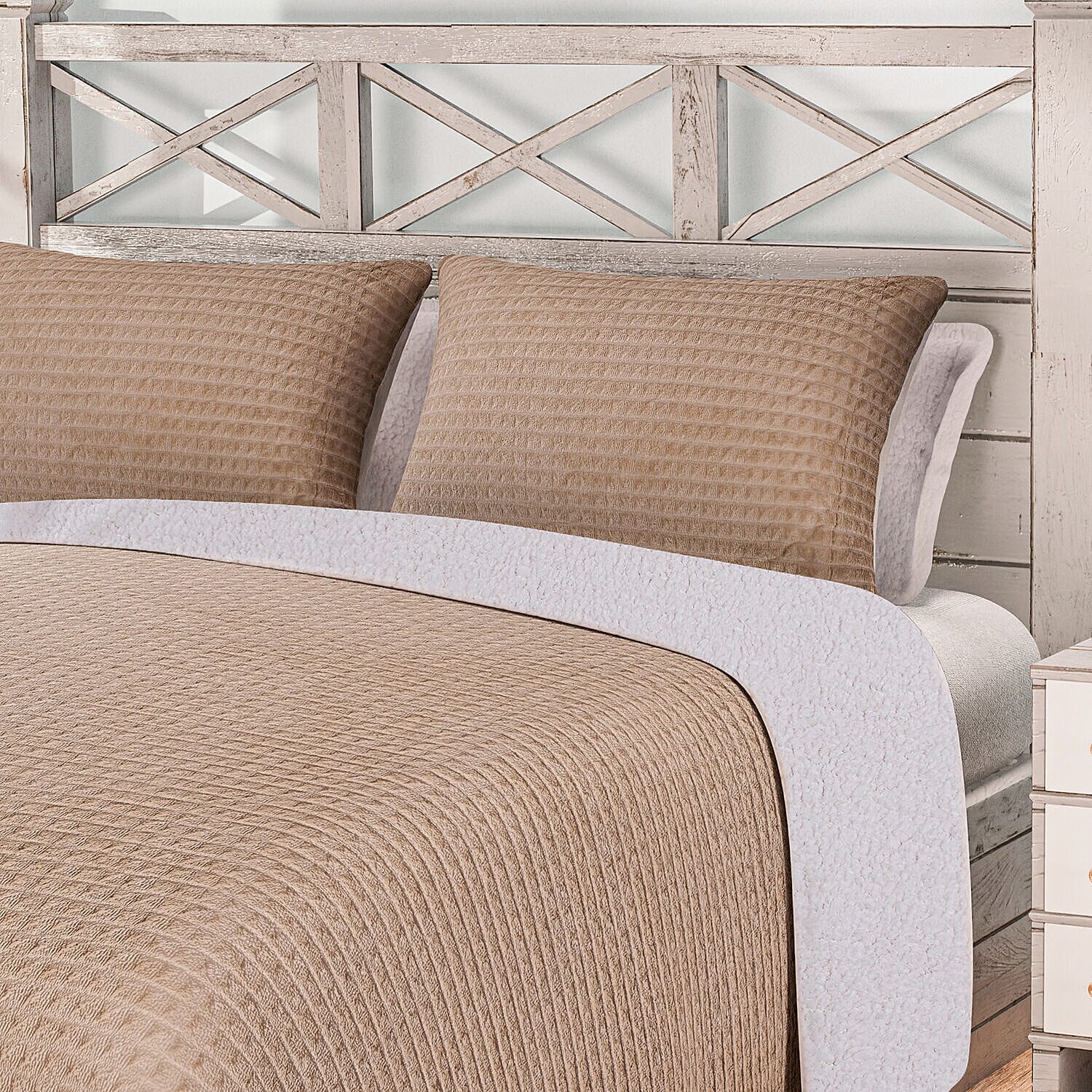3 Piece Set - One Time Closeout - Extra Warm Sherpa Duvet Cover with 2 Pillowcases (Double Size) - Beige