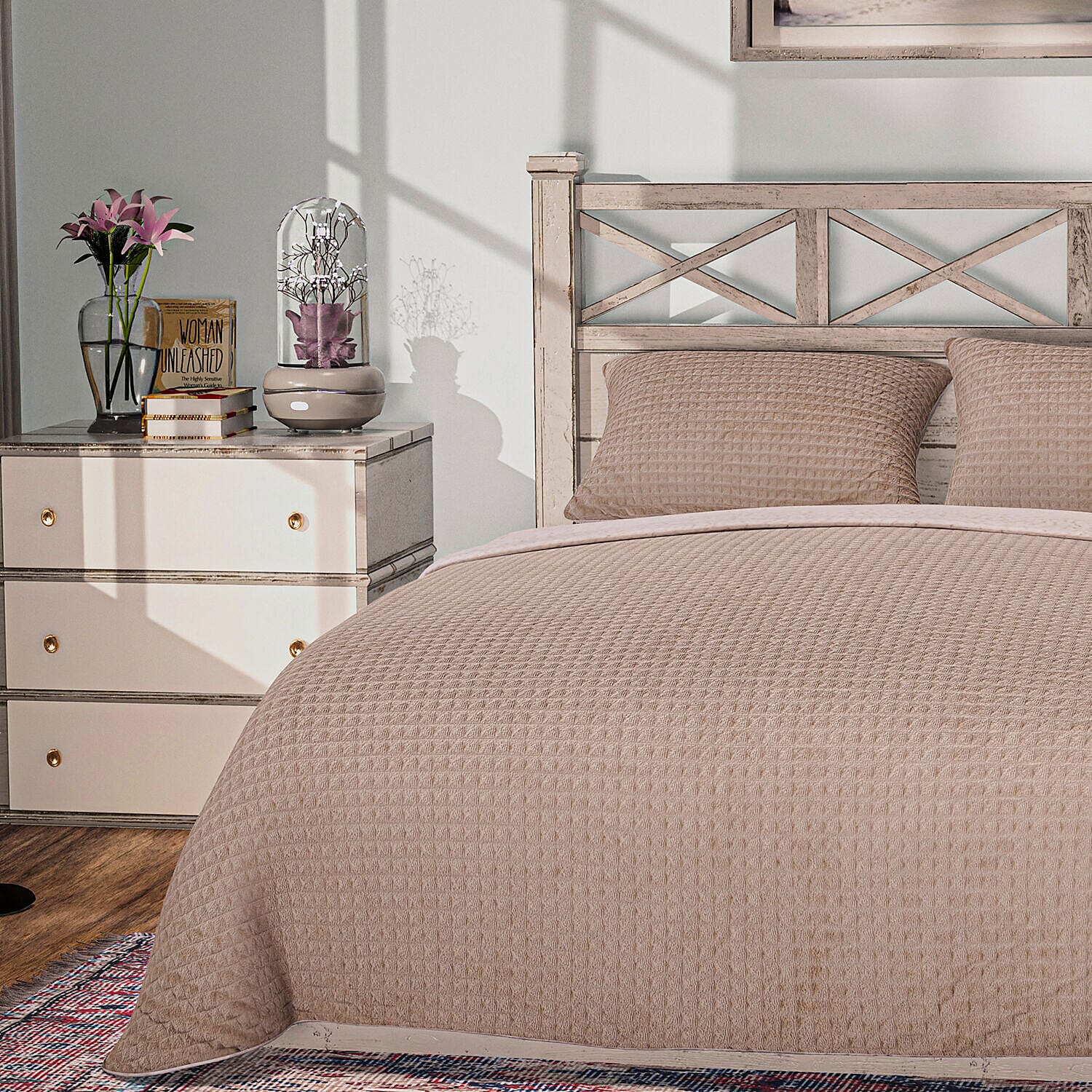 3 Piece Set - One Time Closeout - Extra Warm Sherpa Duvet Cover with 2 Pillowcases (Double Size) - Beige