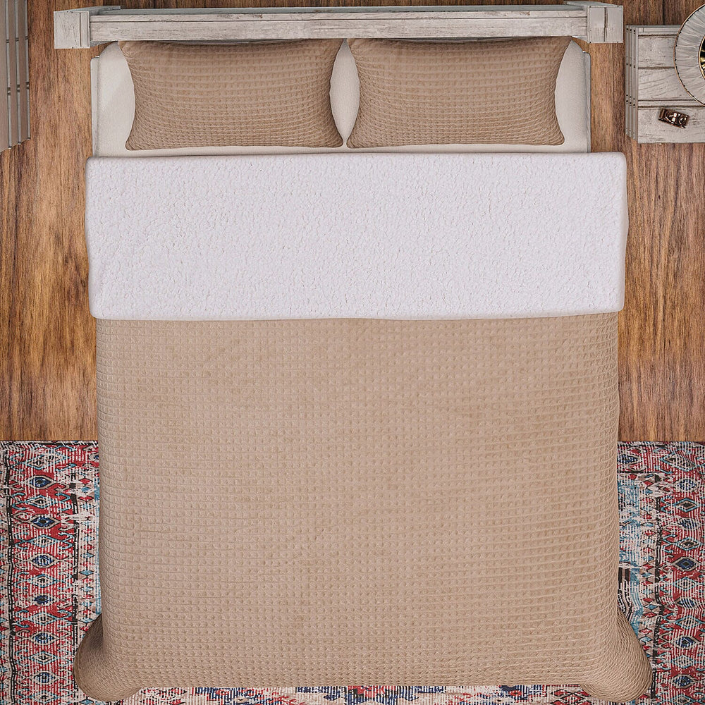 3 Piece Set - One Time Closeout - Extra Warm Sherpa Duvet Cover with 2 Pillowcases (Double Size) - Beige