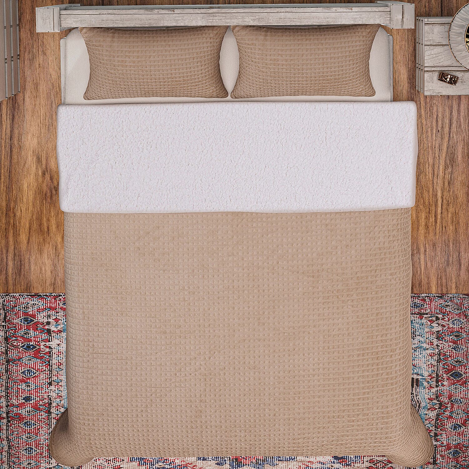 3 Piece Set - One Time Closeout - Extra Warm Sherpa Duvet Cover with 2 Pillowcases (Double Size) - Beige